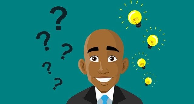 A man surrounded with question marks and light bulbs around him. This can be used in one of the Social Media Posting Ideas for Dental Clinics