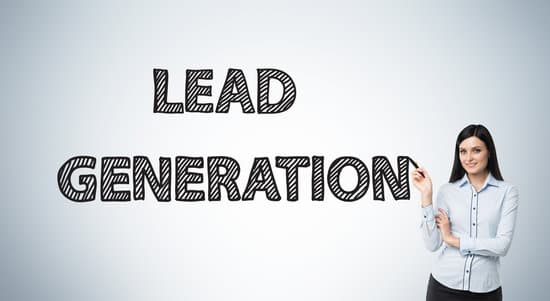 A display with words written "Lead Generation". A young woman stands nearby